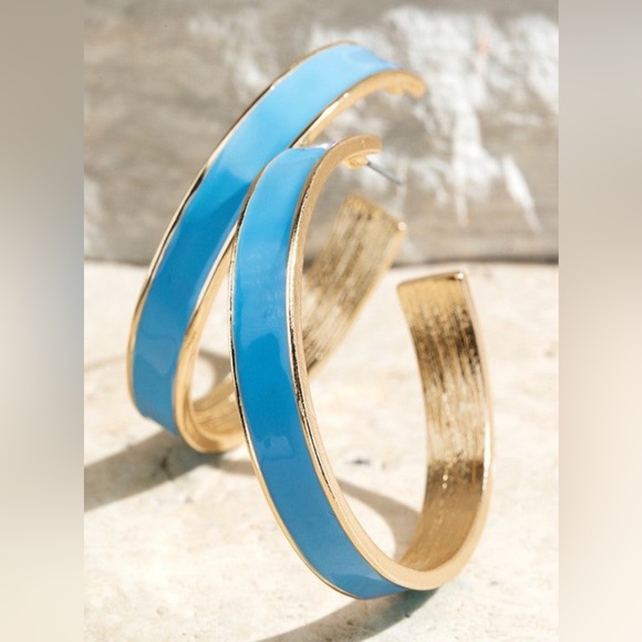 Beautiful Enamel Hoop Earrings 2 Inch - Picture 1 of 2